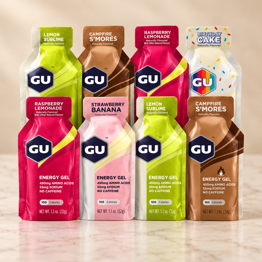 Gel GU Energy Running Original Surtido Sorpresa S/CAFEÍNA Pack 8 Pzas